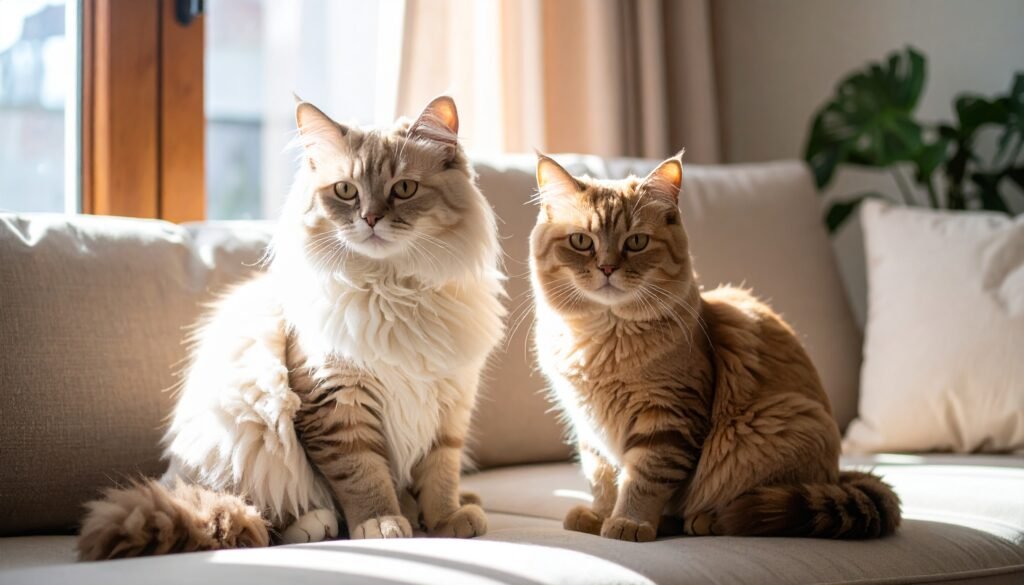 British short hair cat and British long hair